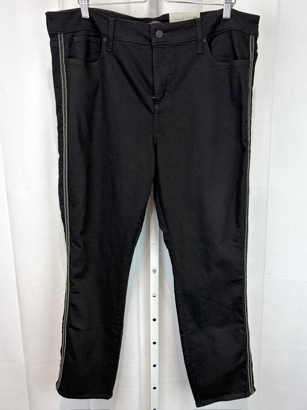 NWT NYDJ Alina Ankle Beaded Side Stripe Jeans Zip Fly Stretch Black Size 18